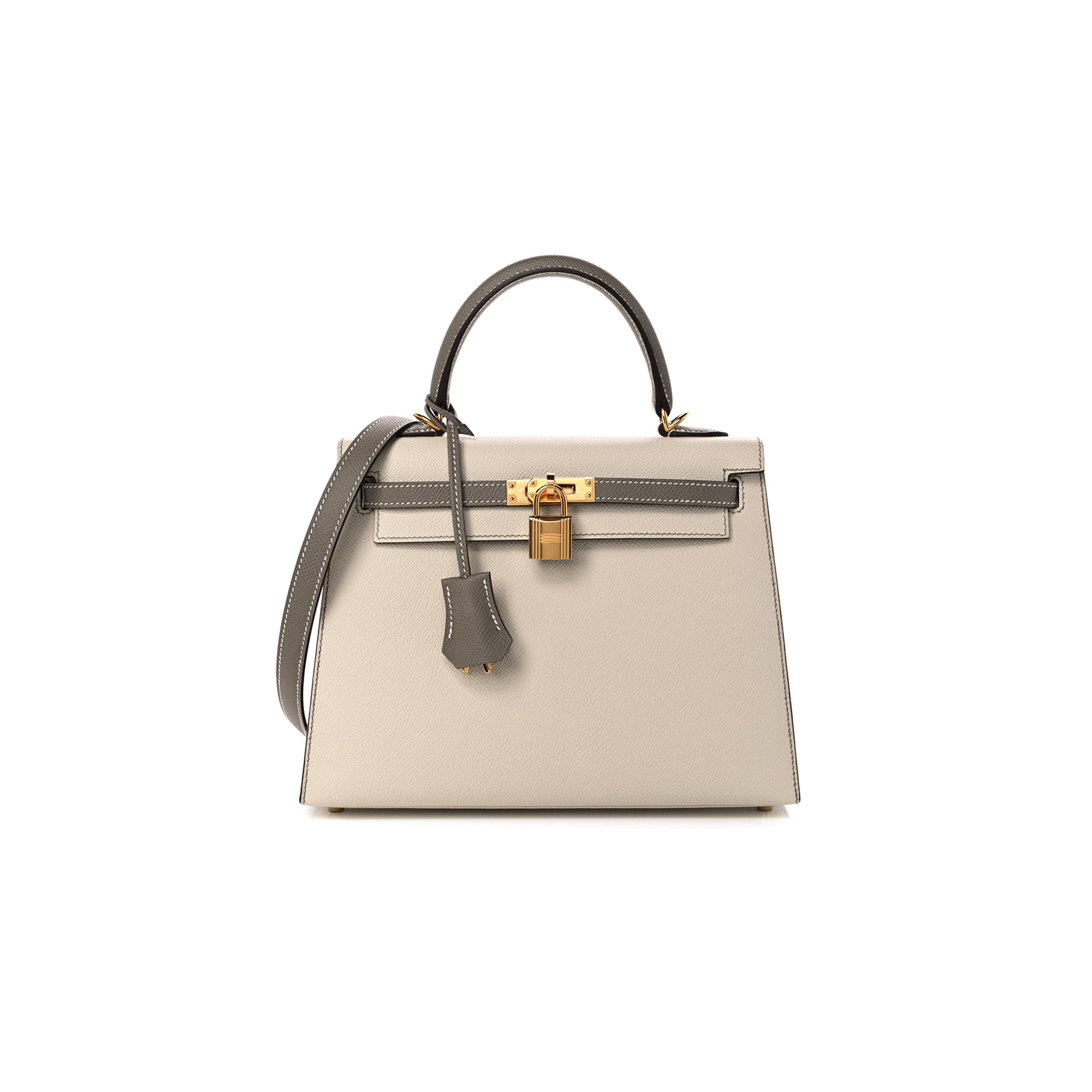 H**mes epsom kelly 25 milkshake white with elephant gray (25*17*7cm)